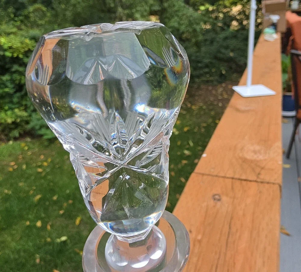 Vintage Bohemian Cut Crystal Wine Decanter with Ground Stopper Pinwheel Starburs